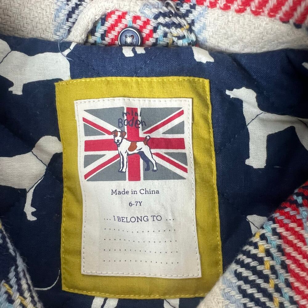Mini Boden Plaid Kids Coat - Girls 6-7 - Picture 10 of 14